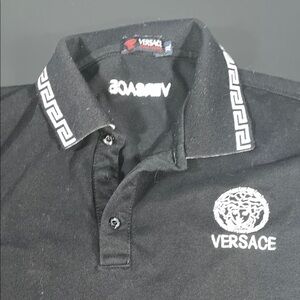 Versace Black Polo Shirt with White Accents and Medusa - Missing button